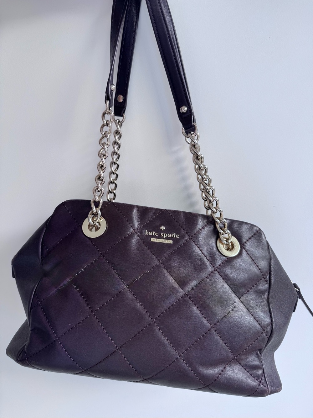 Kate Spade plum quilted shoulder bag with chain straps